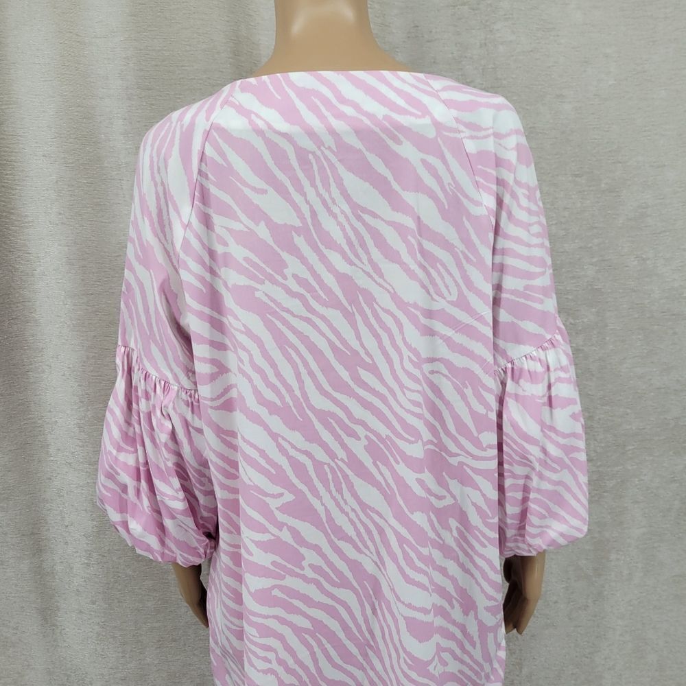 Chico's Dress Pink Zebra Print Ballon Sleeve Midi Dress Poplin Stretch NEW - Picture 8 of 16